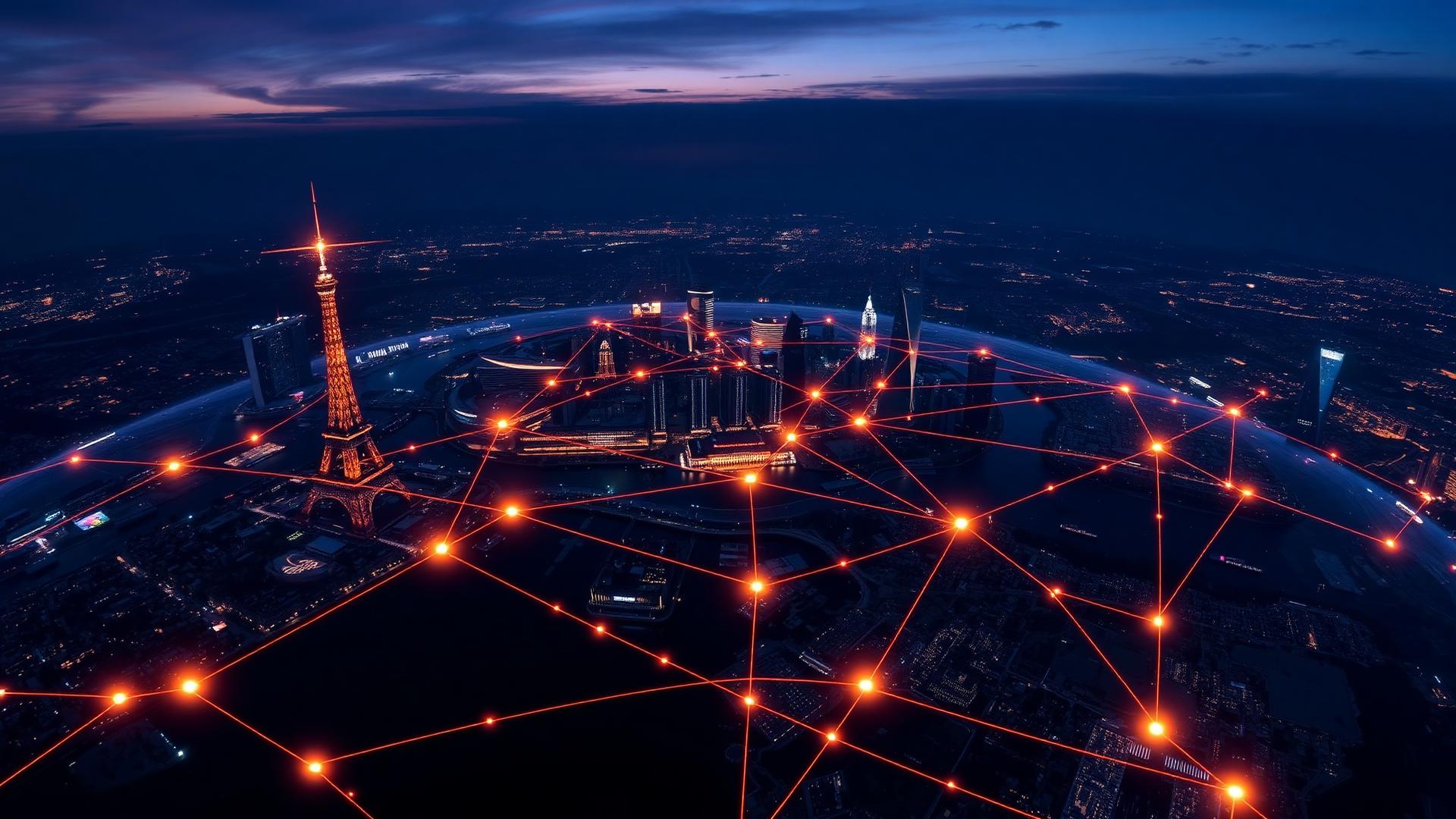 Global network of international financial capitals connected by data
